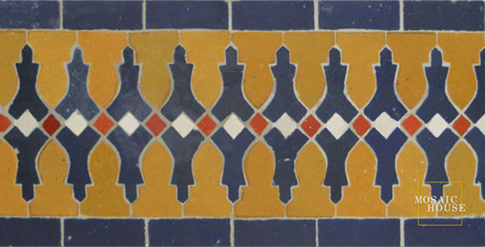 Mosaic House Moroccan tile Ank 8-15-1-7 Ochre Cobalt Blue White Red  zellige, mosaic, zellij, border, glaze 
