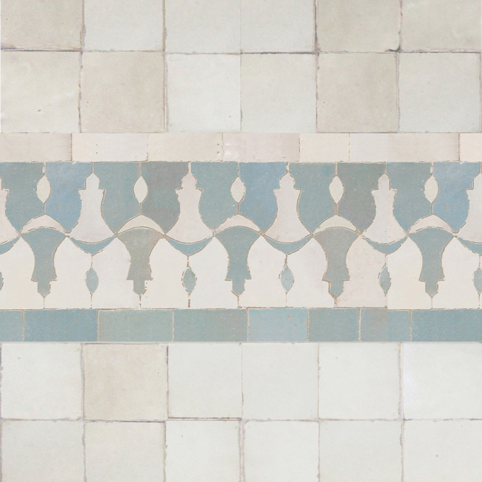 Mosaic House Moroccan tile Sharafa C 1-17 White Sky blue  zellige, mosaic, zellij, border, glaze 