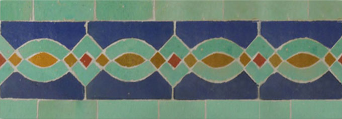 Mosaic House Moroccan tile Zitoune 15-12-8-7 Cobalt Blue Light Green Ochre Red  zellige, mosaic, zellij, border, glaze 