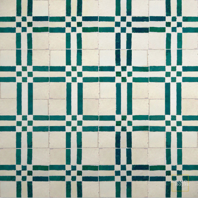 Mosaic House Moroccan tile Bravo 1-24 White Sea Green  zellige, mosaic, zellij, field, pattern, glaze, simple, classic 