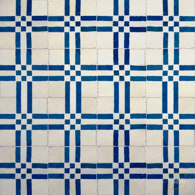 Mosaic House Moroccan tile Bravo 1-15 White Cobalt Blue  zellige, mosaic, zellij, field, pattern, glaze 