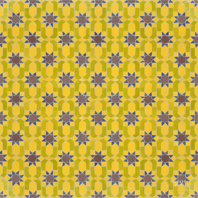 Mosaic House Moroccan tile Dazzle 18-5-9-2 Yellow Lime Green Purple Light Blue  zellige, mosaic, zellij, field, pattern, glaze 