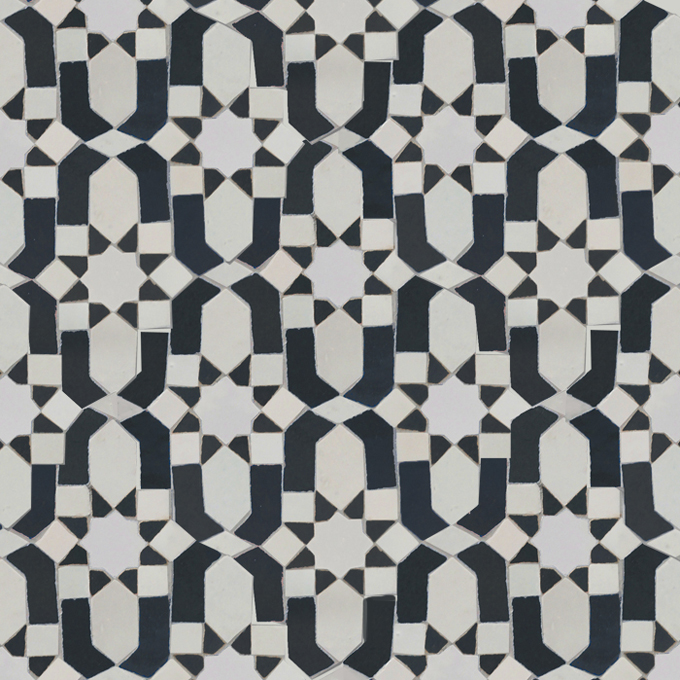Mosaic House Moroccan tile Dazzle 1-6 White Black  zellige, mosaic, zellij, field, pattern, glaze 