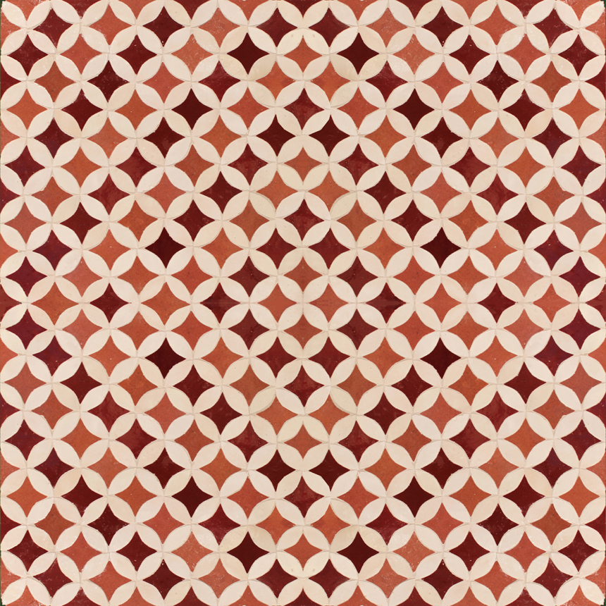Mosaic House Moroccan tile Fleurs C 7-4-1 Red Rust White  zellige, mosaic, zellij, field, pattern, glaze 
