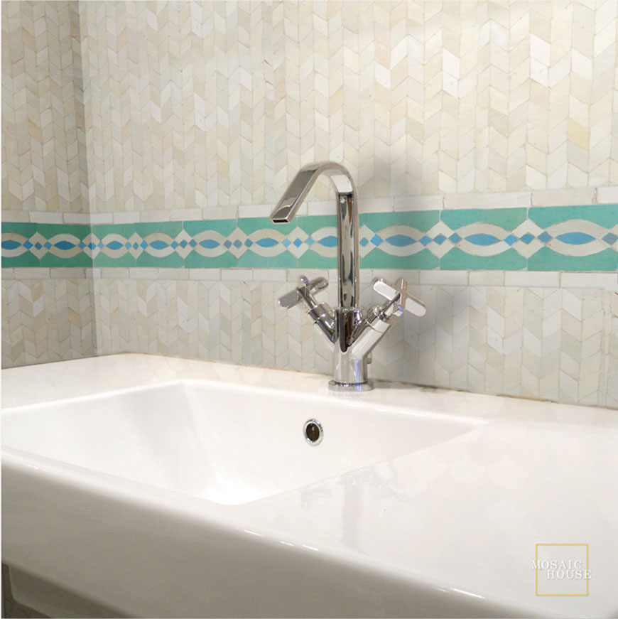 Mosaic House Moroccan tile Lilas 1 White  solid zellige, mosaic, zellij, field, pattern, glaze, zigzag, simple 