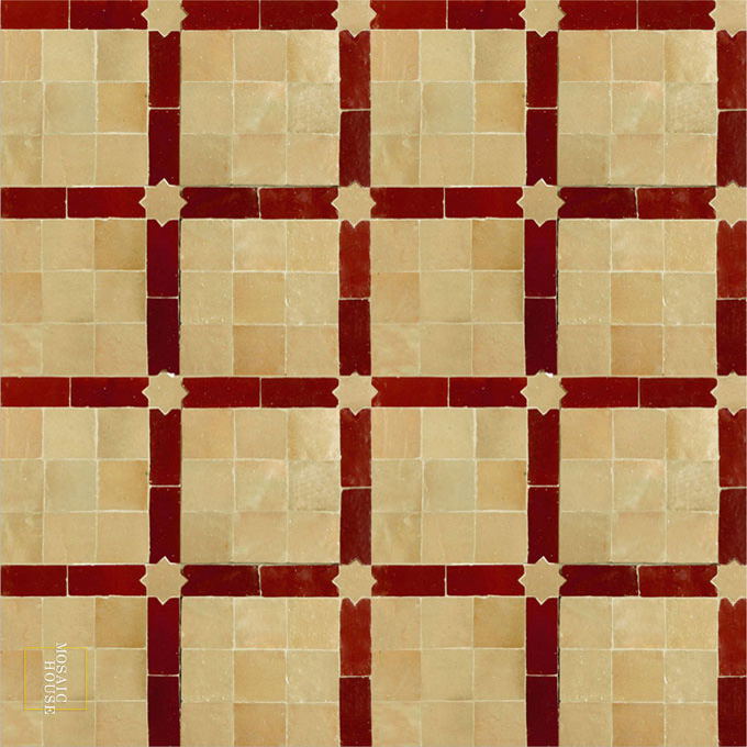 Mosaic House Moroccan tile Marrakech 11-7 Beige Red  zellige, mosaic, zellij, field, pattern, glaze, stars 