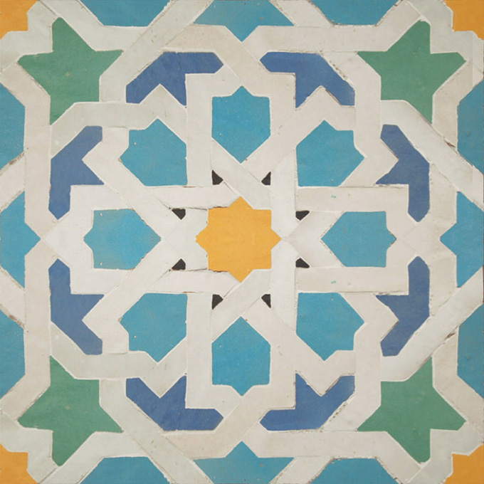 Mosaic House Moroccan tile Metam LG 13-1-18-2-12 Light Turquoise White Yellow Light Blue Light Green  zellige, mosaic, zellij, field, pattern, glaze, classic, stars, intricate 