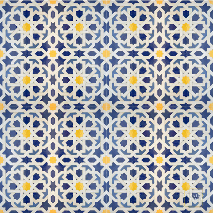 Mosaic House Moroccan tile Metam LG 15-1-18-2 Cobalt Blue White Yellow Light Blue  zellige, mosaic, zellij, field, pattern, glaze 