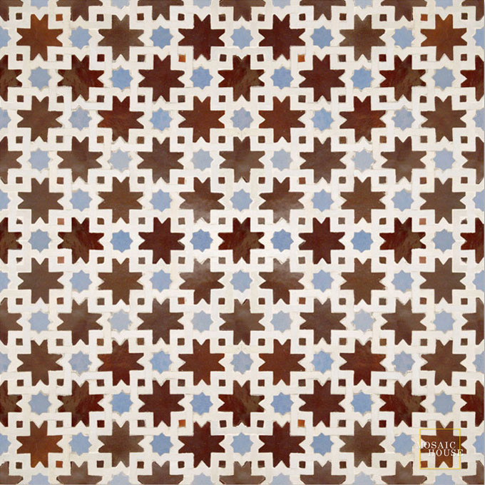 Mosaic House Moroccan tile Mogador 19-1-17 Brown White Sky blue  zellige, mosaic, zellij, field, pattern, glaze 