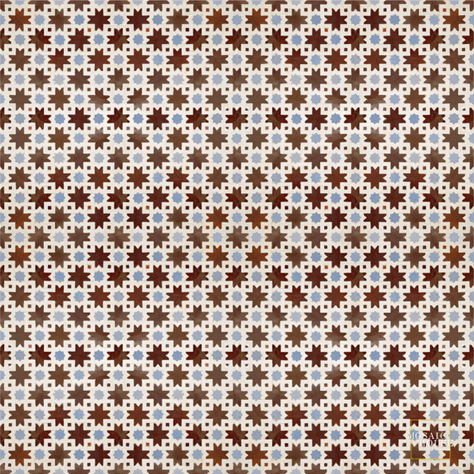 Mosaic House Moroccan tile Mogador 19-1-17 Brown White Sky blue  zellige, mosaic, zellij, field, pattern, glaze 