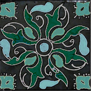 Mosaic House Moroccan tile Rosier Greens & Black  solid hand painted 