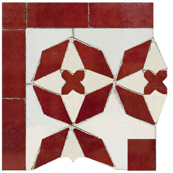 Mosaic House Moroccan tile Diamond Corner 7-26 Red Polar White  zellige, mosaic, zellij, border, glaze 