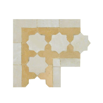 Mosaic House Moroccan tile Kmarshoun Star Corner 1-14 White Natural, Unglazed, Terracotta  zellige, mosaic, zellij, border, glaze, stars 