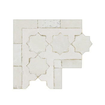 Mosaic House Moroccan tile Kmarshoun Star Corner 26 Polar White  solid zellige, mosaic, zellij, border, glaze 