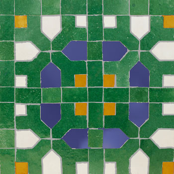 Mosaic House Moroccan tile Nejarine 10-26-16-15 Green Polar White Gold Cobalt Blue  zellige, mosaic, zellij, field, pattern, glaze 