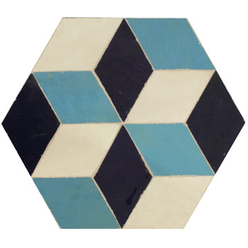 Mosaic House Moroccan tile Odeon LG 1-13-3 White Light Turquoise Midnight Blue  zellige, mosaic, zellij, field, pattern, glaze, hexagonal 