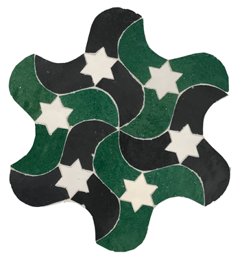 Mosaic House Moroccan tile RafRaf 10-6-1 Green Black White  zellige, mosaic, zellij, field, pattern, glaze 